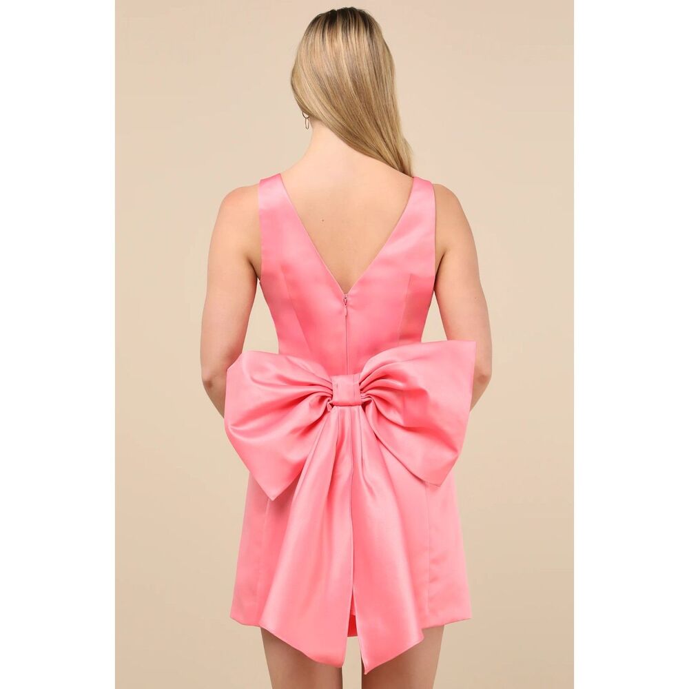 Lulu's Charming Celebration Pink Taffeta Bow Mini Dress Size Medium NWT $79 - Picture 4 of 10